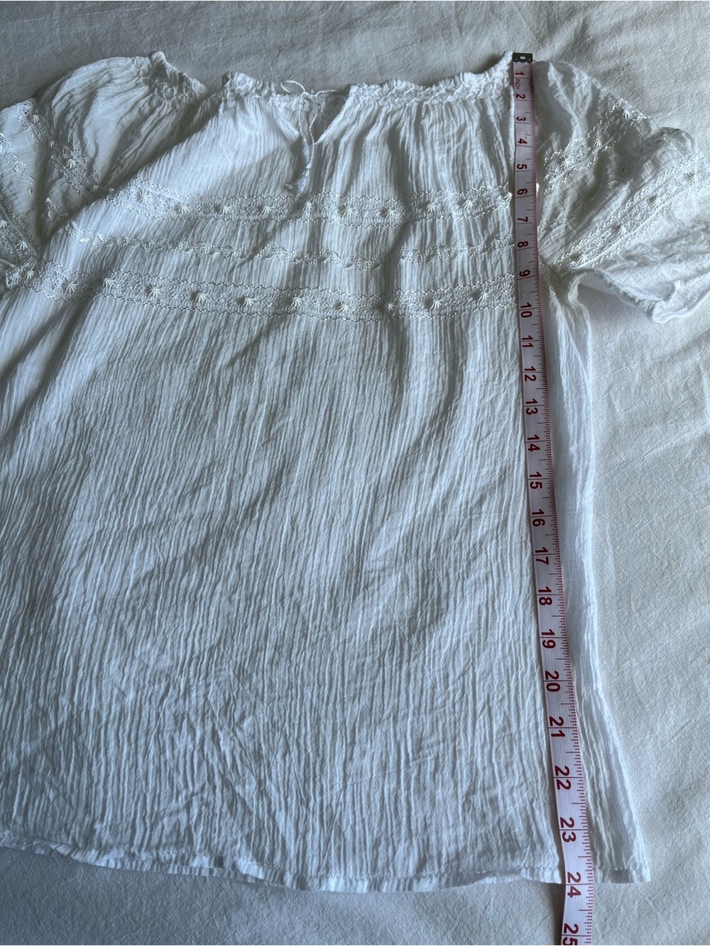 Boho White Cotton Gauze Peasant Blouse Lace Trim Size S Romantic Shabby Chic - Picture 6 of 15